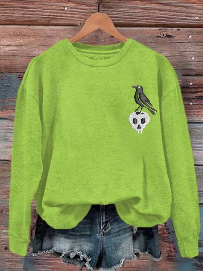 Women's Halloween Crow Skull Sweatshirt