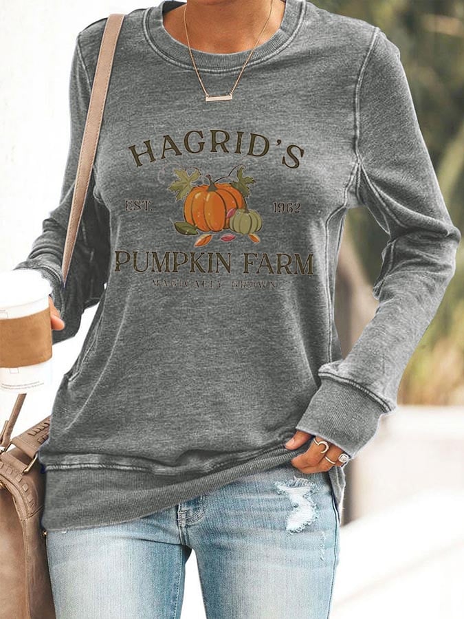 Women'S Hagrid'S Pumpkin Patch Print Long Sleeve Sweatshirt