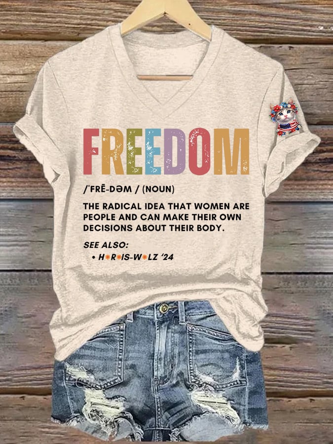 Women's La  Cat Freedom Printed Short-Sleeved T-Shirt