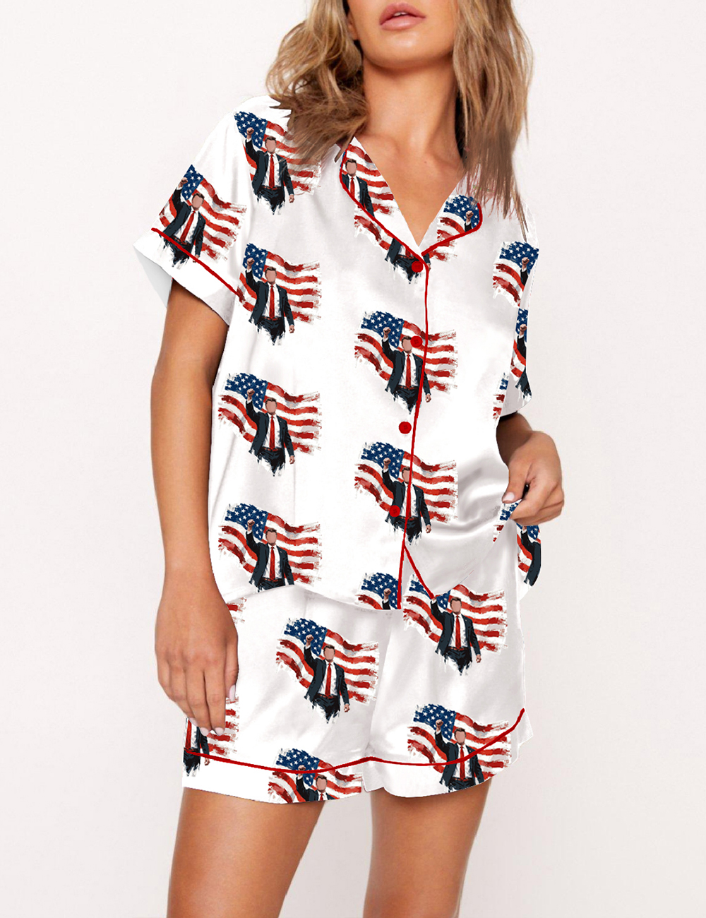 Women's Freedom Fist Raised With American Flag Satin Pajama Set