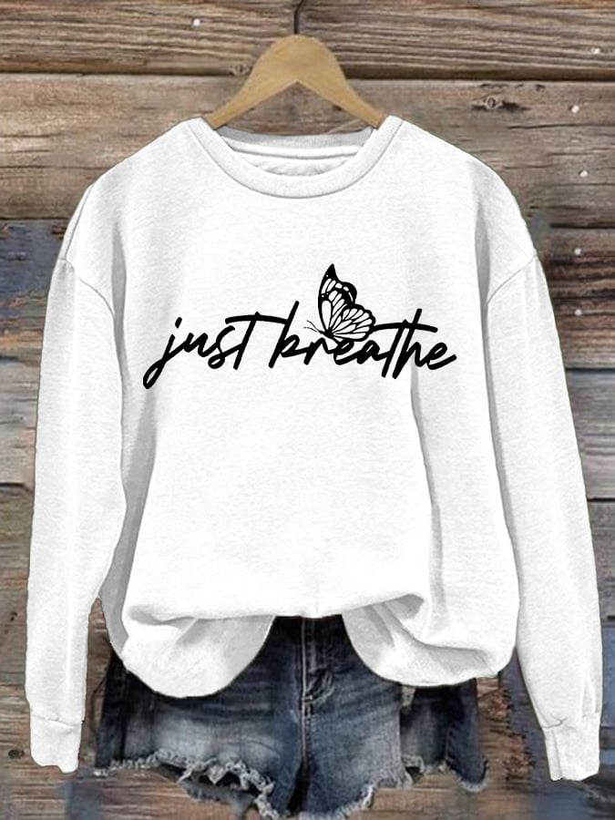 Women's Just Breathe Print Round Neck Sweatshirt
