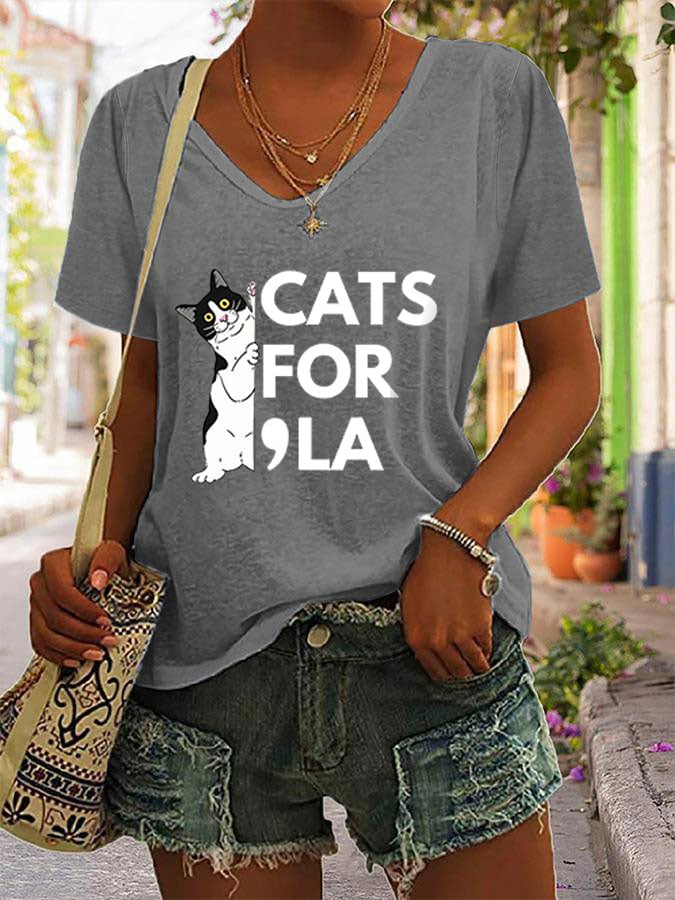 Women's Cats For La V-Neck Tee