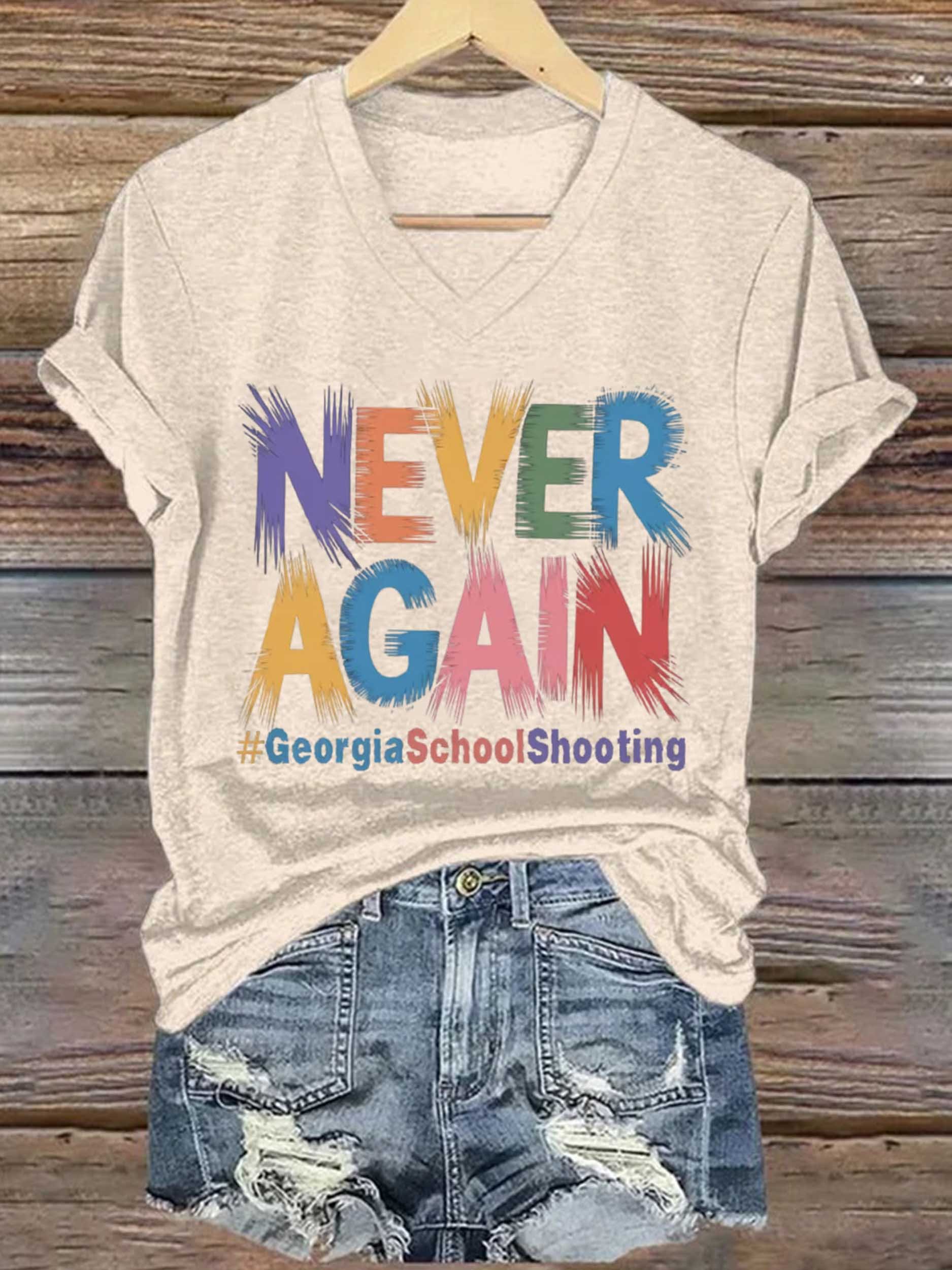 Women's Never Again #Georgiaschoolshooting Printed Short-Sleeved T-Shirt
