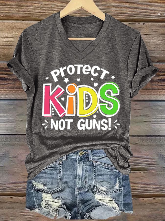 Protect Kids Not Guns Casual V Neck T-Shirt