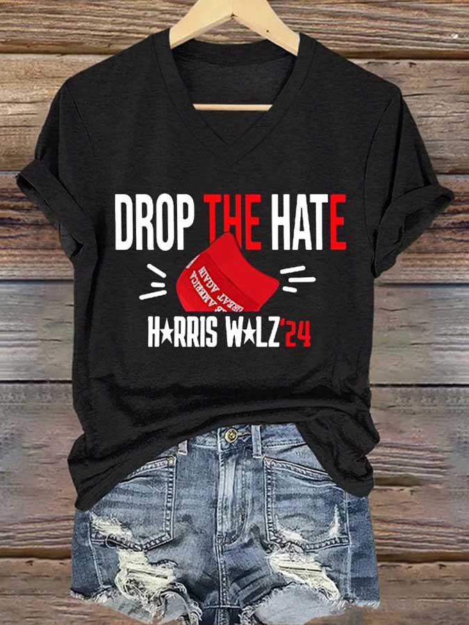 Women's Drop The Hate No Maga Hat Print T-shirt