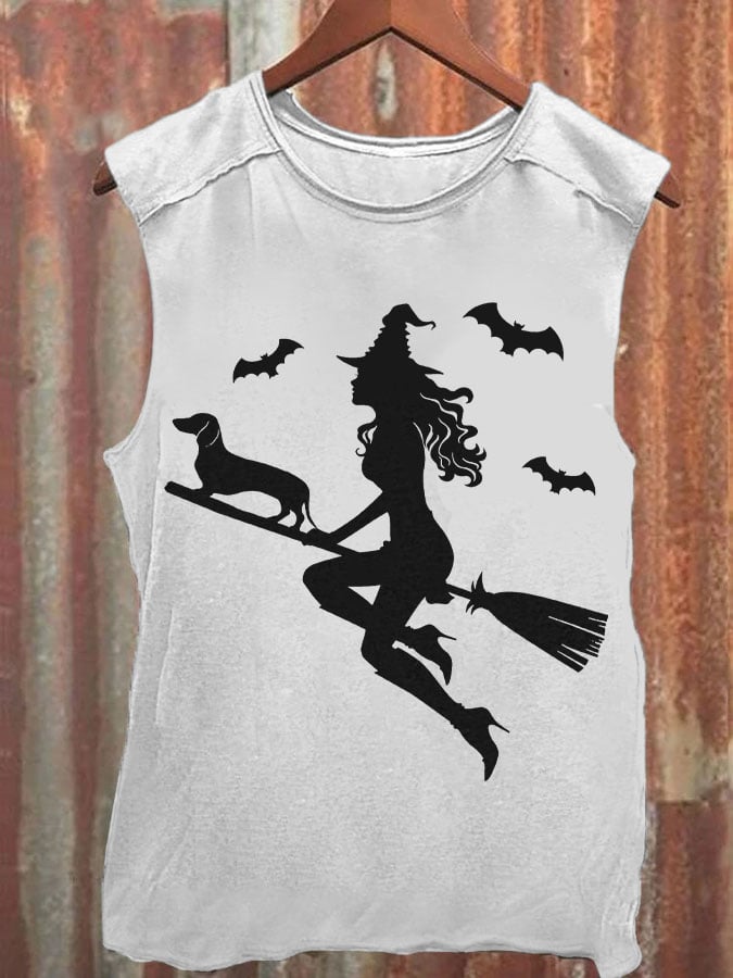 Women's Witch and Puppy Print Vest