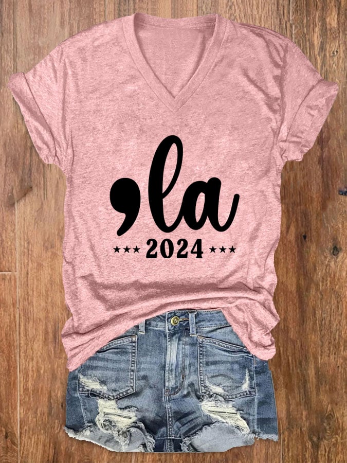 Women's Comma La Printed Casual V-Neck T-Shirt