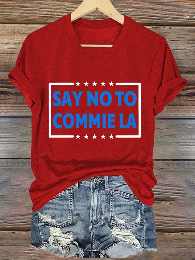 Women's Say No To Commie La Print Casual T-Shirt