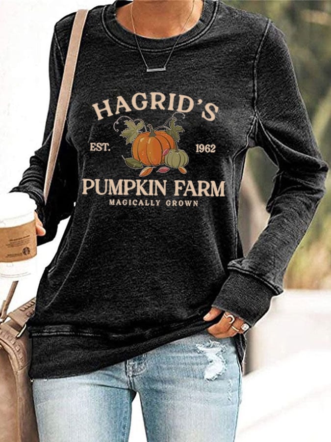 Women'S Hagrid'S Pumpkin Patch Print Long Sleeve Sweatshirt