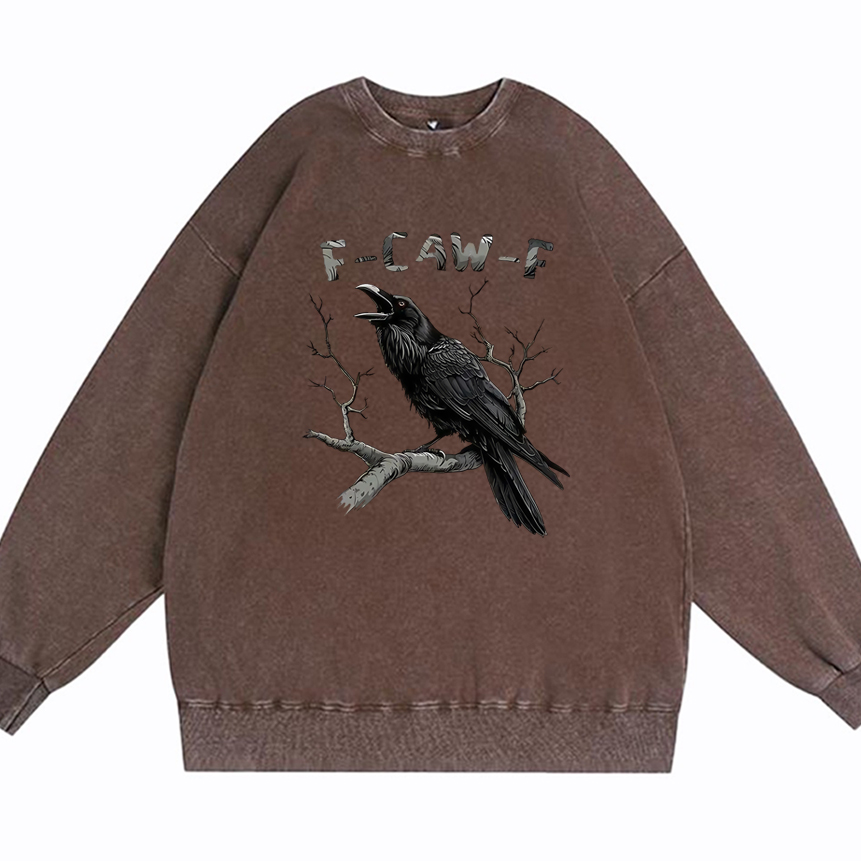 F-Caw-F Crow Cotton Washed Long Sleeve Sweatshirt
