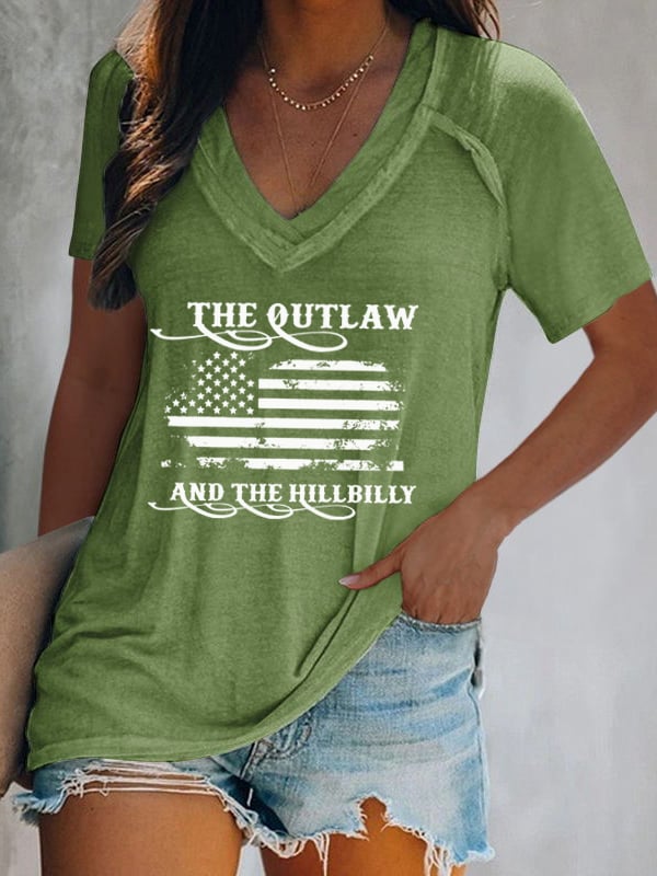 Women's The Outlaw and The Hillbilly Print V-Neck T-Shirt