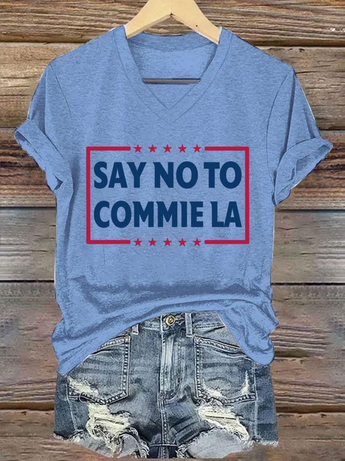 Women's Say No To Commie La Print Casual T-Shirt