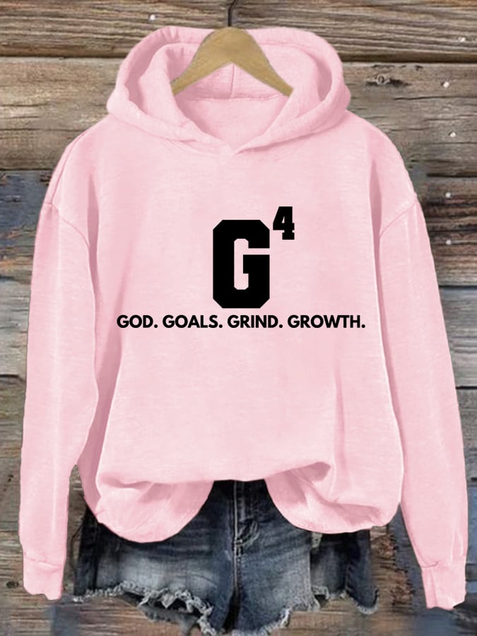 Women's God Goals Grind Growth Printed Hoodie