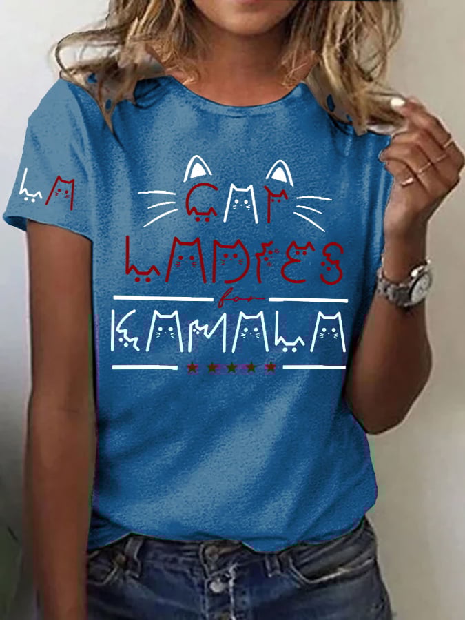 Retro LA Ladies Lettering Cat Print T-Shirt
