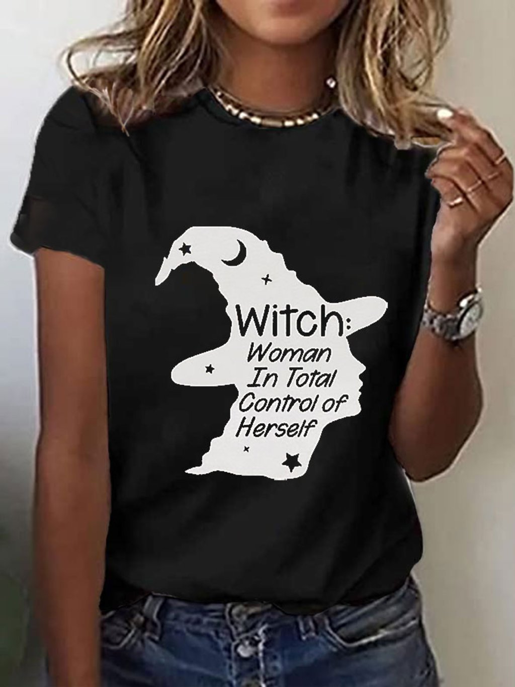 Women's Witch Woman In Total Control Herself Powherful Print T-Shirt