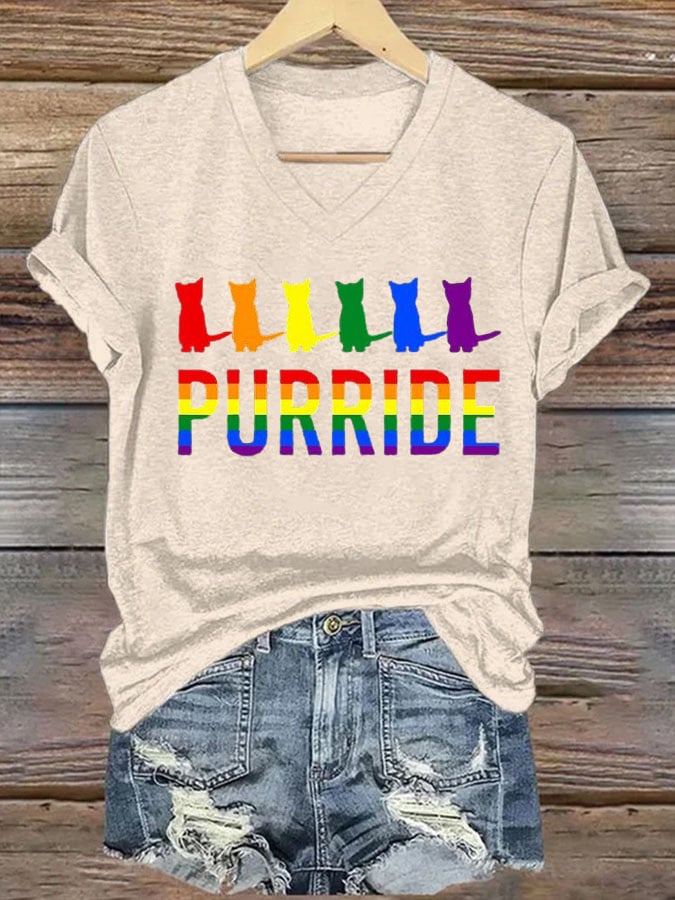 Women's La   Cat Purride Printed Short-Sleeved T-Shirt