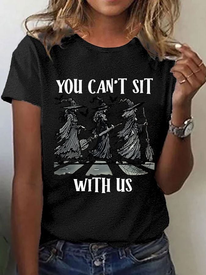 Women's Vintage Halloween Witch (You Can't Sit With Us) Print T-Shirt