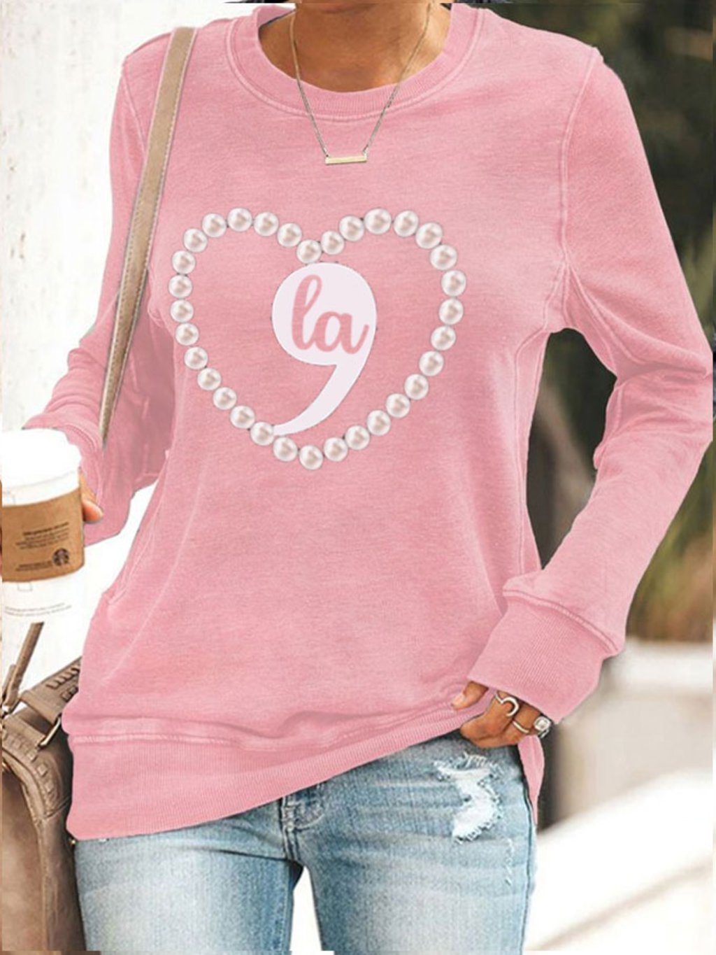 Women's Comma La Pearls Heart Printed Sweatshirt