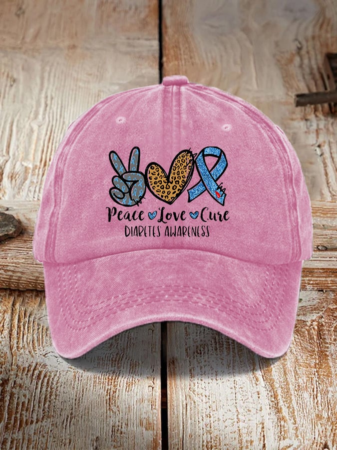 Diabetes Awareness Peace Love Cure Sunflower Print Hat