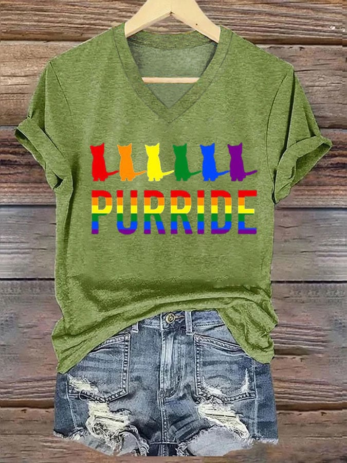 Women's La   Cat Purride Printed Short-Sleeved T-Shirt