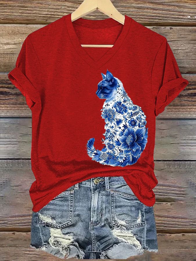 Women'S Cat Printed T-Shirt
