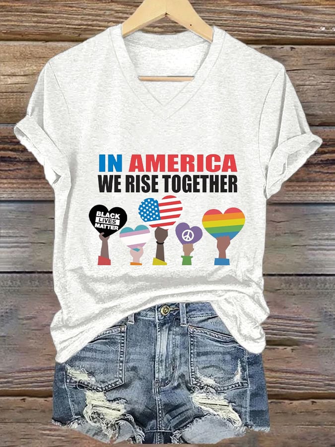 Women's In America We Rise Together print casual T-shirt