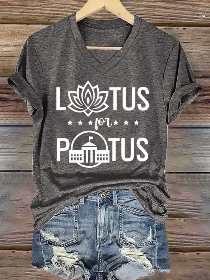 Women'S Retro Lotus For Potus Print T-Shirt