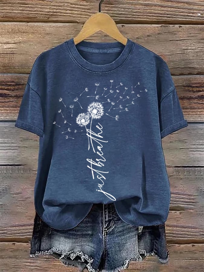 Women's Just Breathe Print Round Neck T-Shirt
