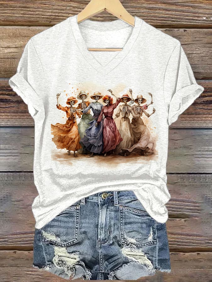 Women's Halloween Skull Print Casual T-Shirt