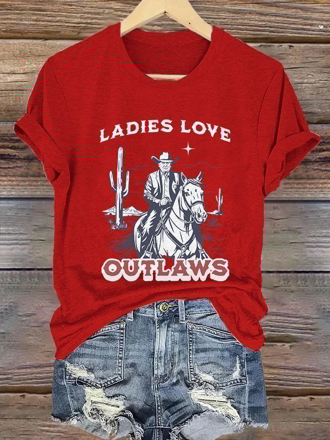 Retro Ladies Love Outlaws Print T-Shirt