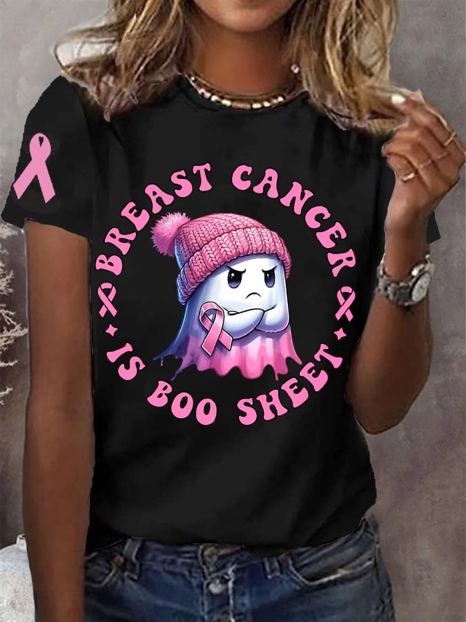 Women's Breast Cancer Is Boo Sheet Pink Halloween Ghost Breast Cancer Awareness Warrior Tee