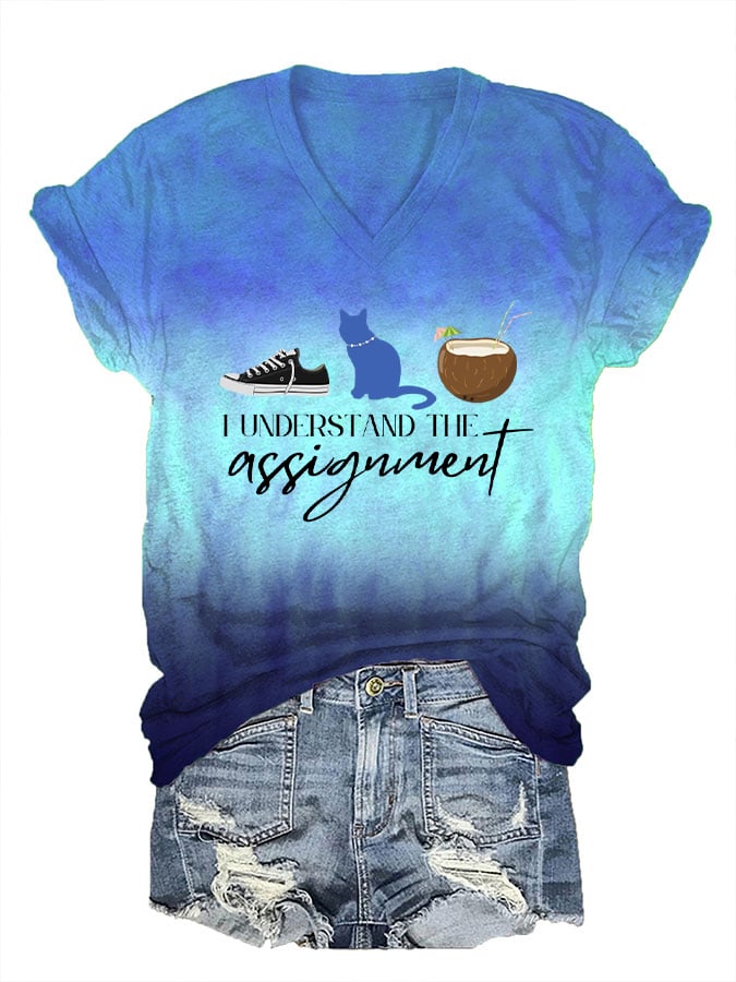 Women's I Understand The Assignment Print V-Neck T-Shirt