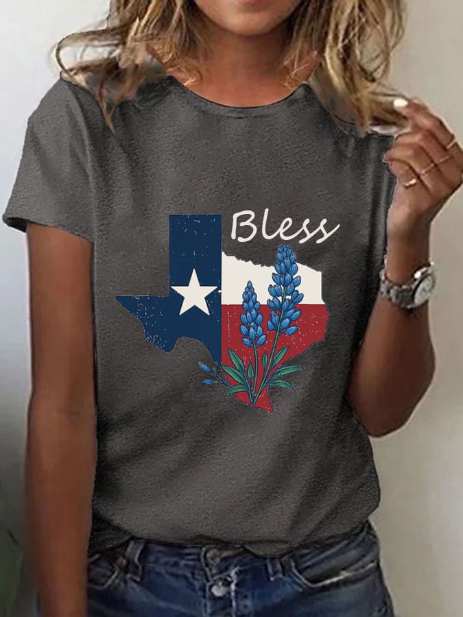 Women's Texas Strong Print Crew Neck T-Shirt