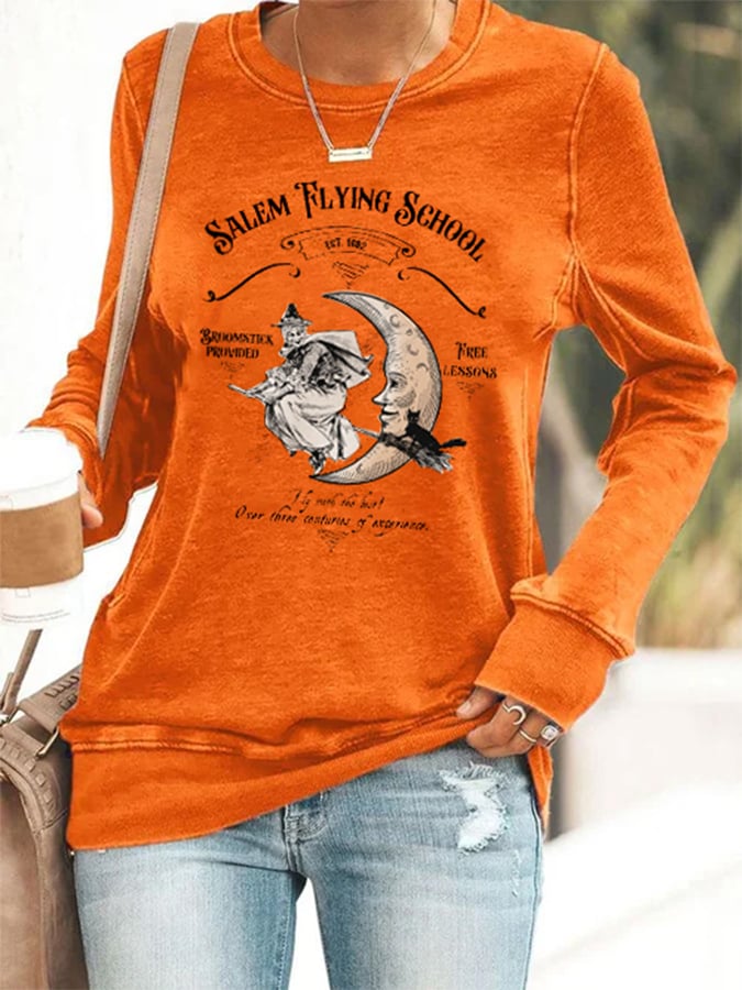 Halloween Vintage Witch Print Sweatshirt