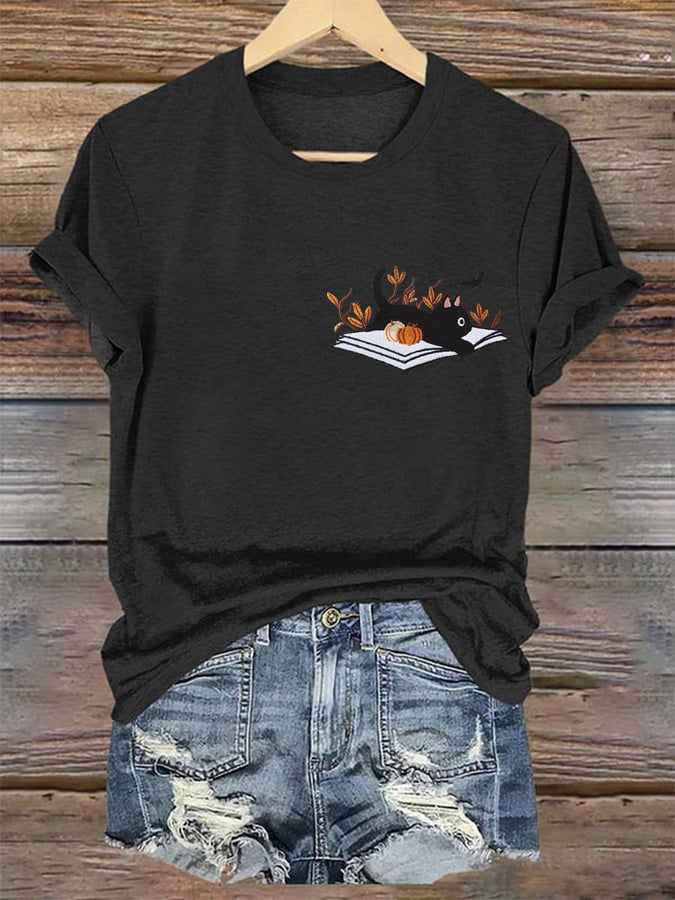 Women's Cute Cat Halloween Print Shirt