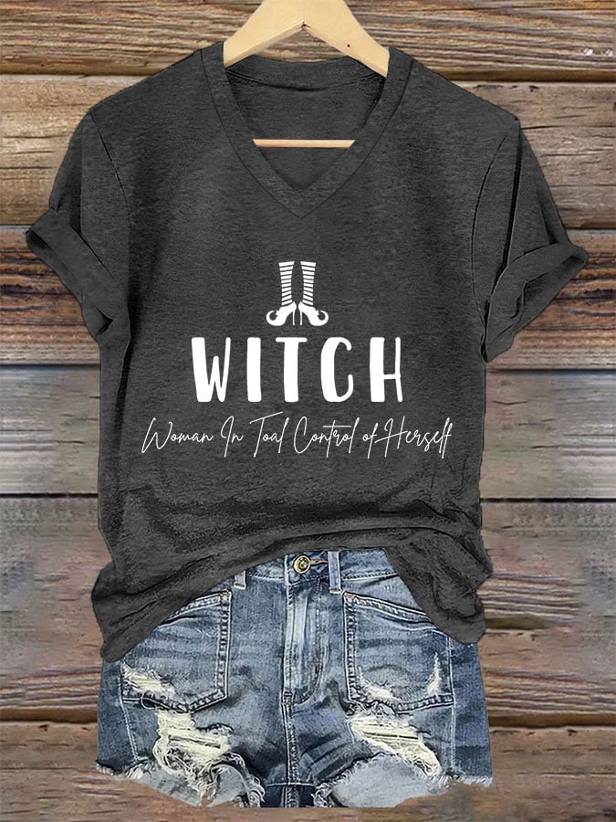 Women's Witch-Woman In Total Control Herself Print T-Shirt