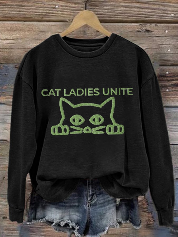 Retro Cat Ladies Unite Print Sweatshirt