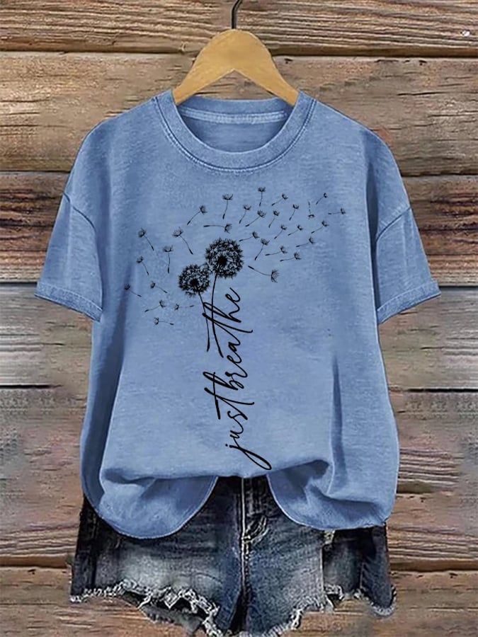 Women's Just Breathe Print Round Neck T-Shirt