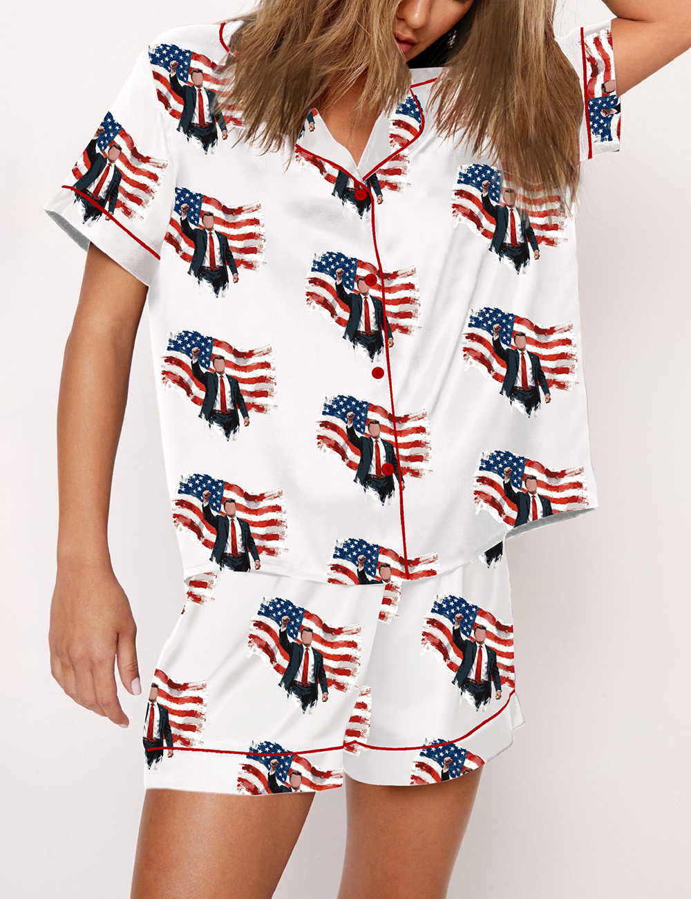 Women's Freedom Fist Raised With American Flag Satin Pajama Set