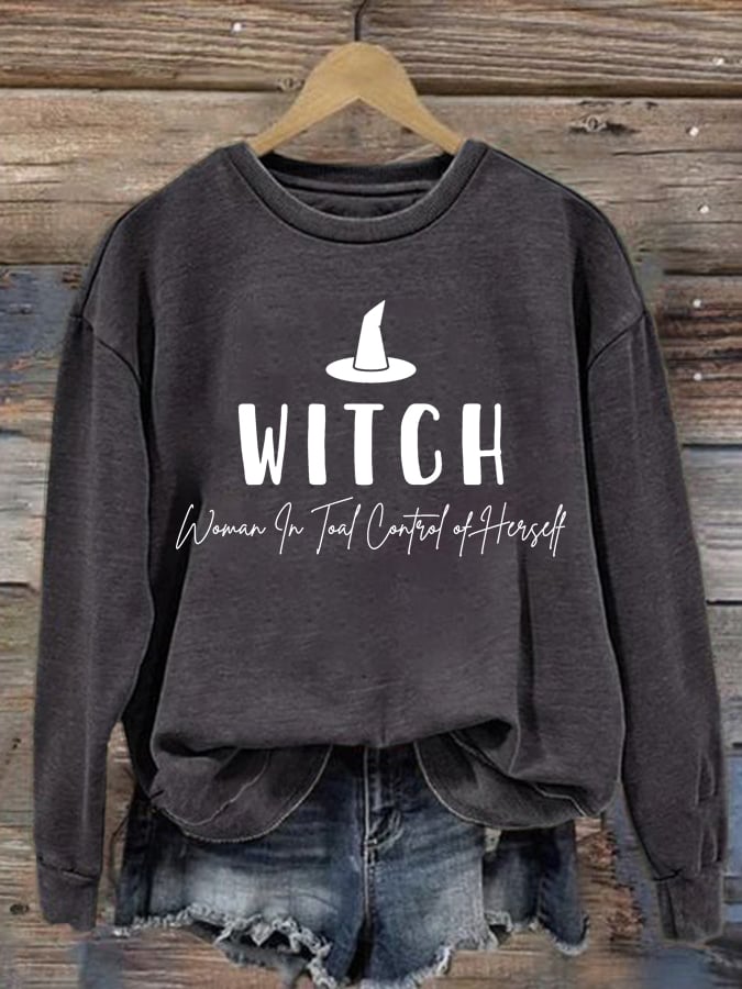 Women's WItch Woman In Total Control Of Herself Print Round Neck Sweatshirt