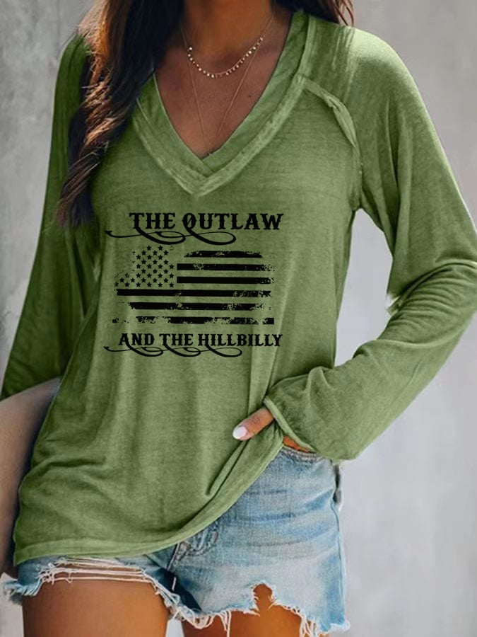 Women's The Outlaw and The Hillbilly Print V-Neck T-Shirt