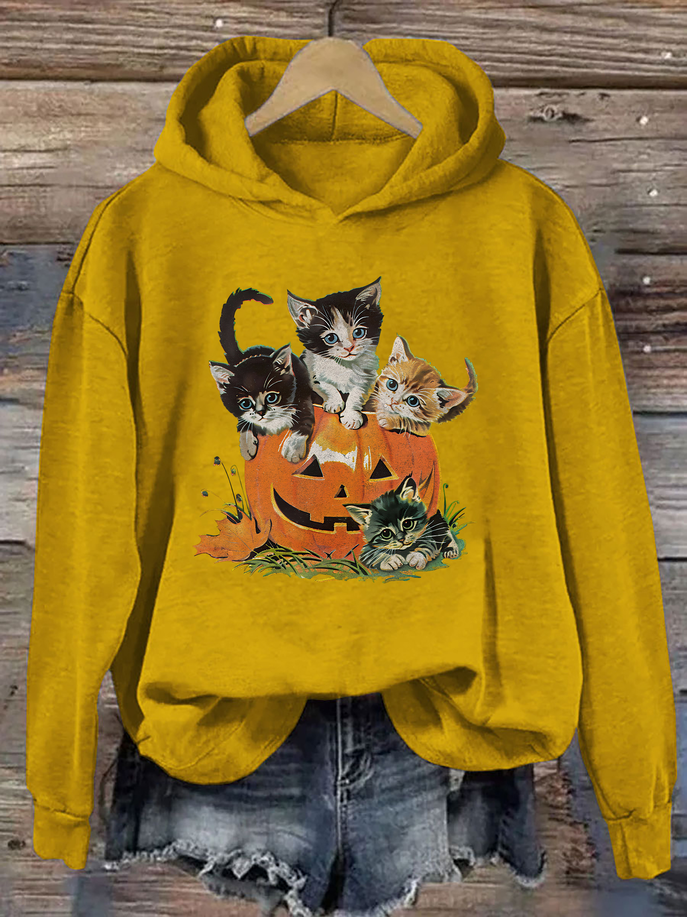 Vintage 90s Cat Halloween Hoodie