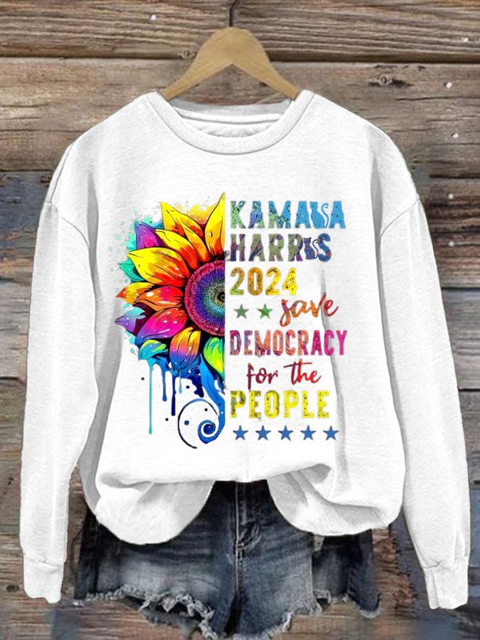 Women's 2024 Save Democracy For The People  Print Sweatshirt