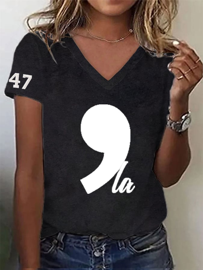 Women's la 47 Printed Casual V Neck T-Shirt