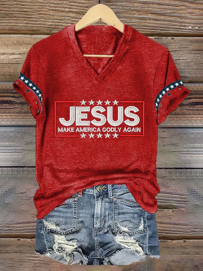 Women's American Woman Vote Art Print V-Neck T-Shirt