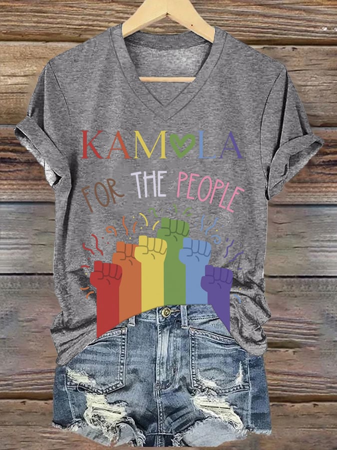 Women's For The People Print V Neck T-Shirt