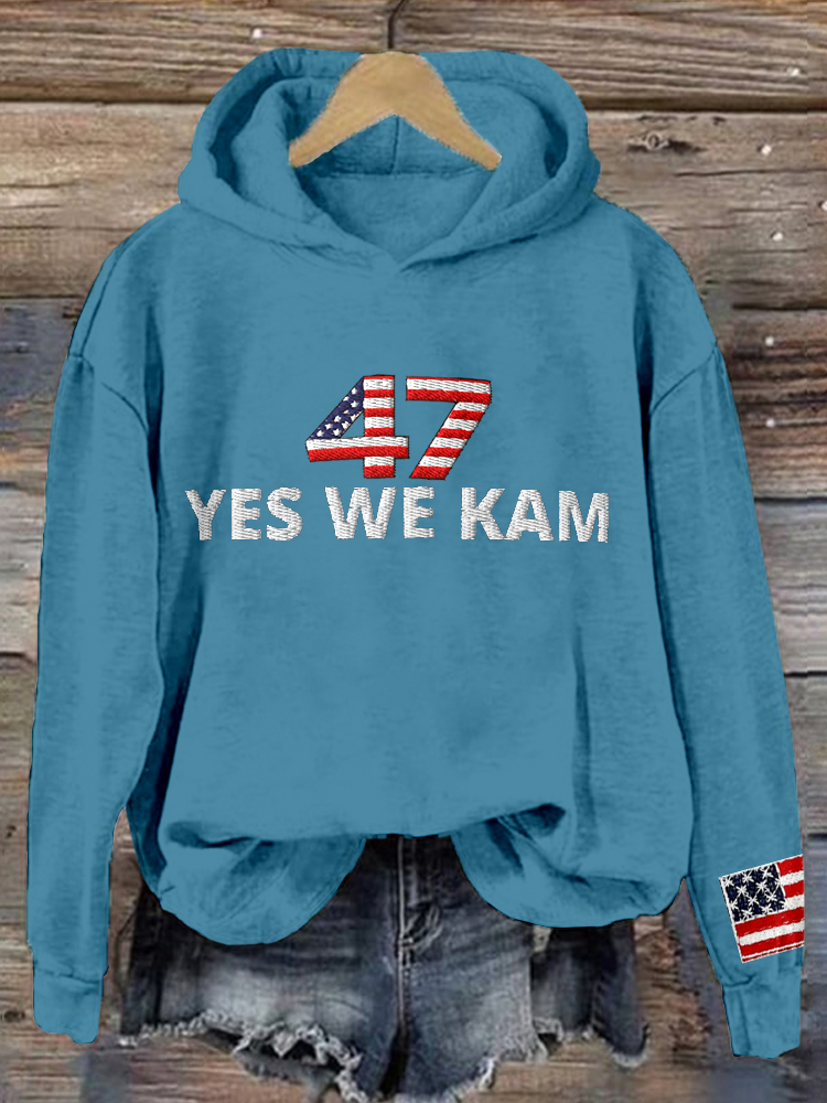 47 Yes We Kam American Flag Embroidered Washed Hoodie