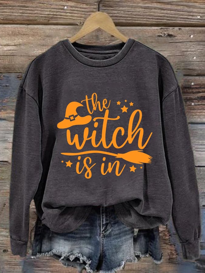 Women's Halloween Witch Print Casual Crew Neck Sweatshirt