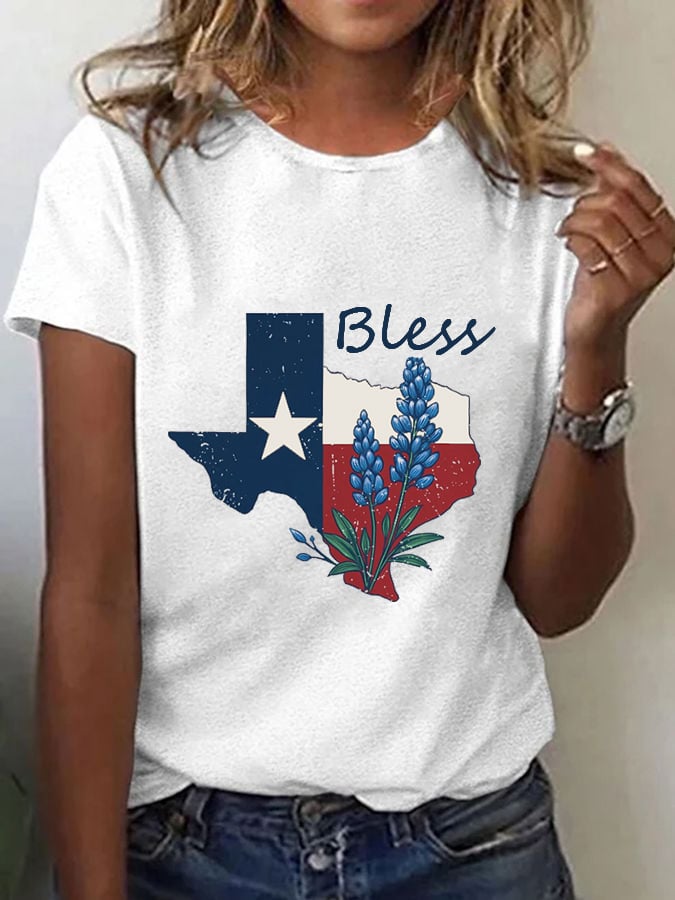 Women's Texas Strong Print Crew Neck T-Shirt