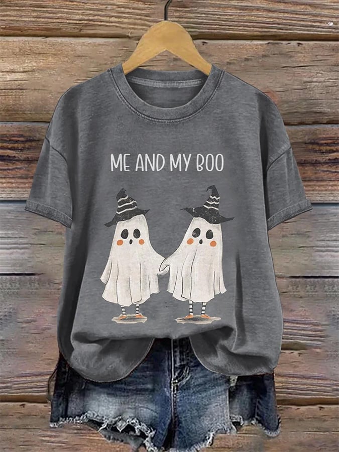 Women's Me And My Boo Ghost Spooky Season Halloween Art Print T-shirt